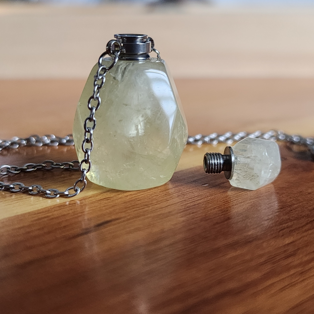 Vintage Style Citrine Stone Perfume Bottle Necklace